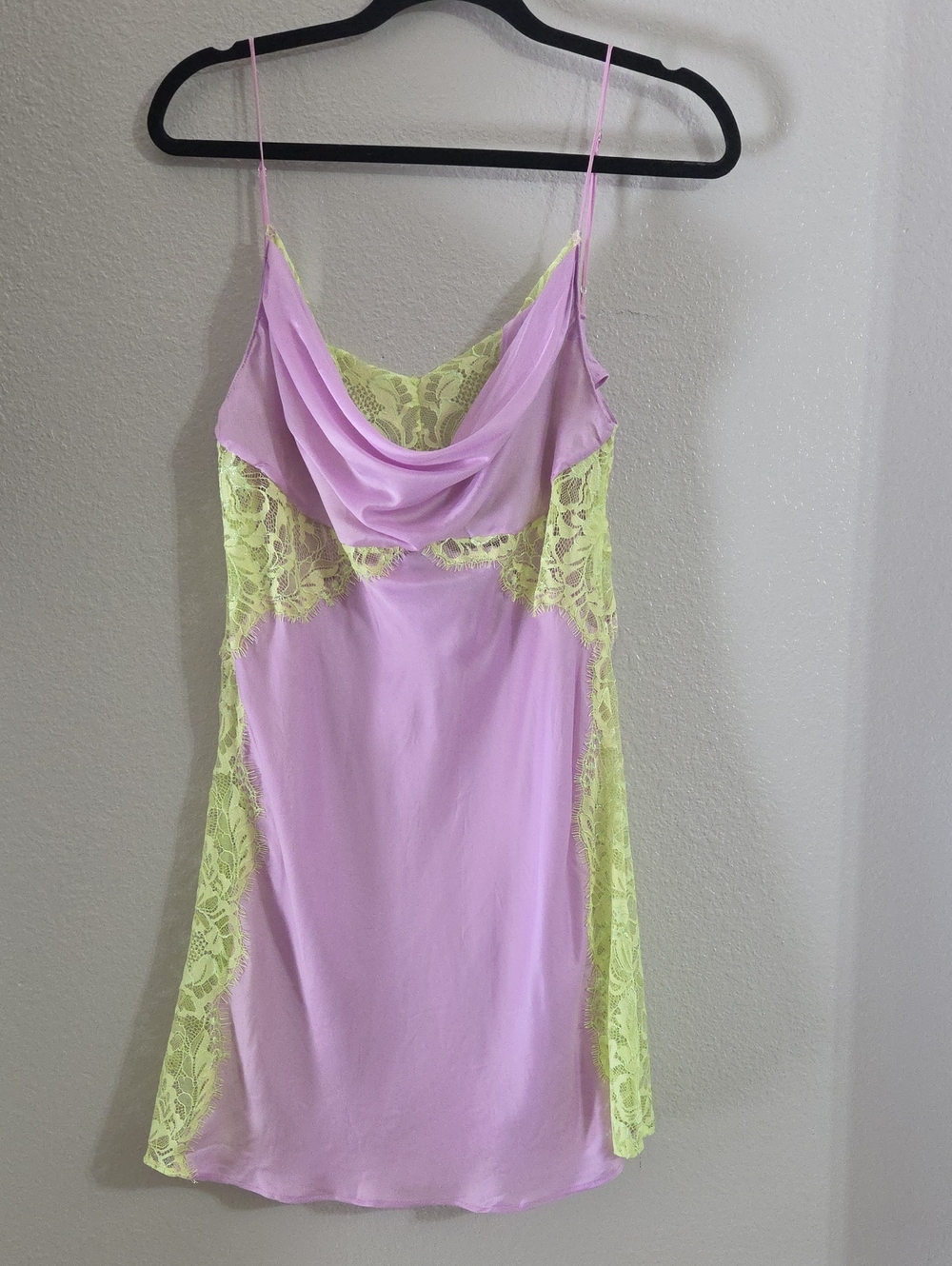 For Love And Lemons Lavender Slip Dress with Lime Lace Trim